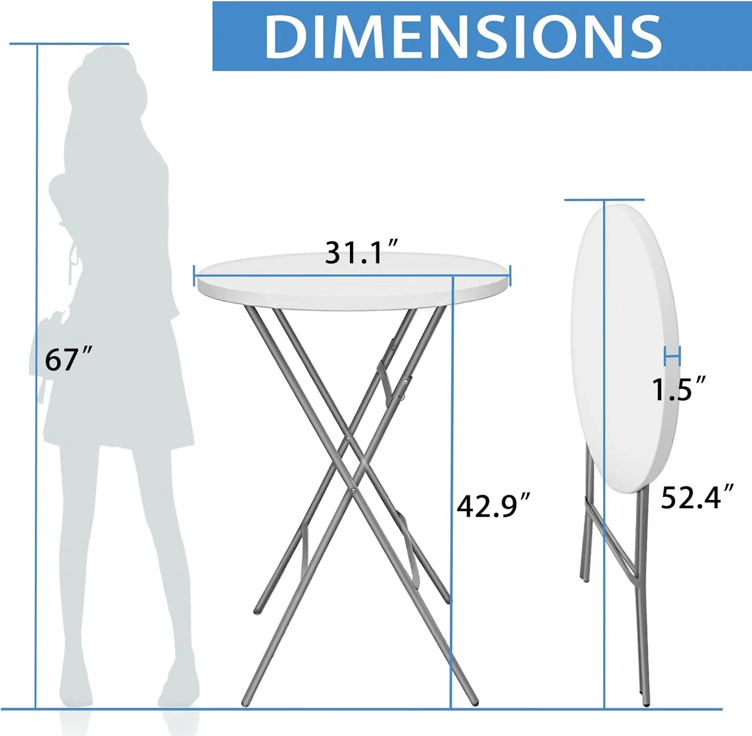 GUAGUA 32" Round Plastic Folding High Top Cocktail Table Portable Folding Bar Table with Removable Gray Legs, Indoor Outdoor for Parties, Speech, Dining (White)