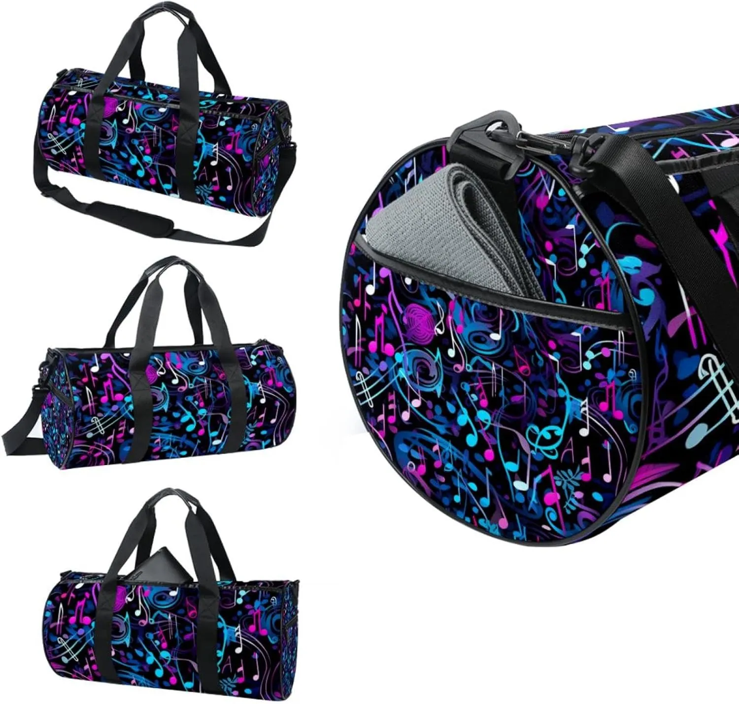 Gym Bag for Women,Small Gym Bag for Men,Colorful Musical Background Notes,Overnight Bag