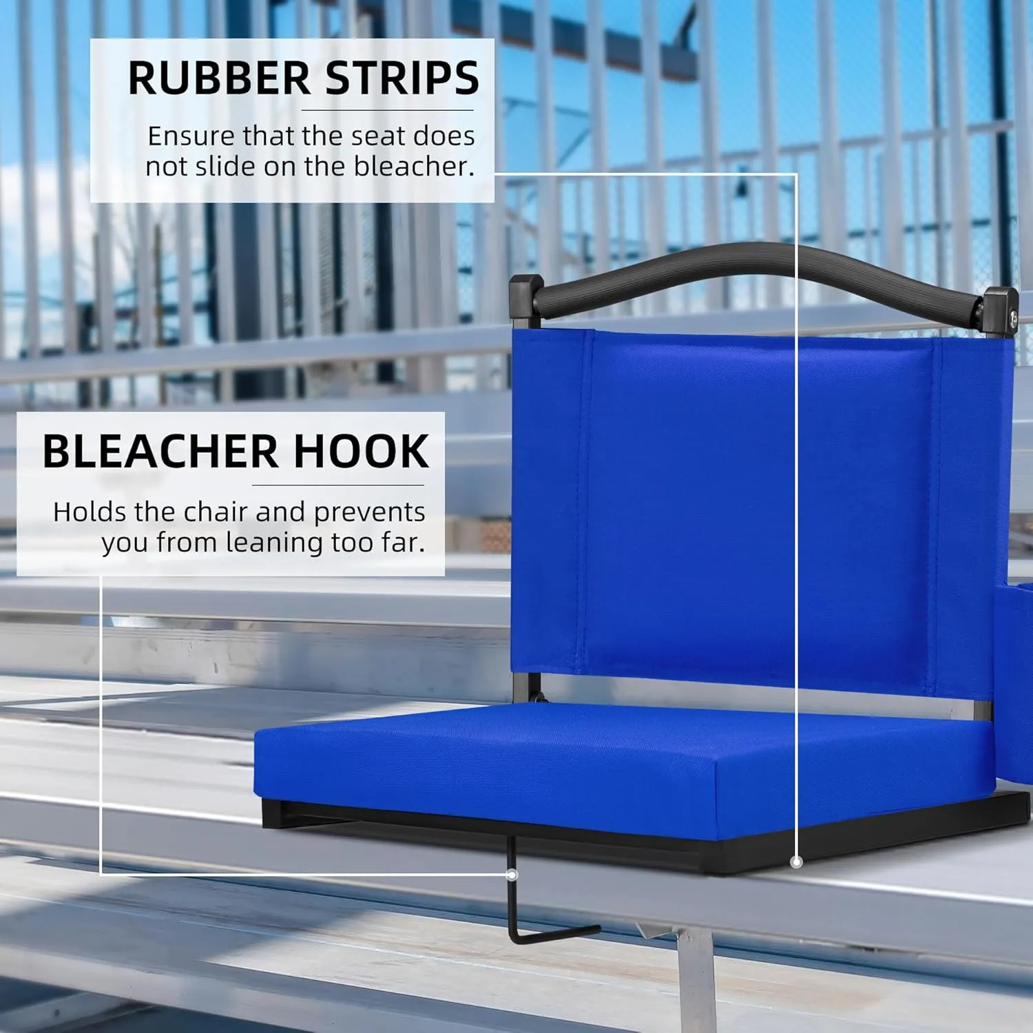 HABUTWAY Stadium Seat with Back Support and Thick Cushion Wide Bleacher Chairs with Back and Cushion Hold up 350lbs Stadium Chair with Shoulder Strap and Pocket