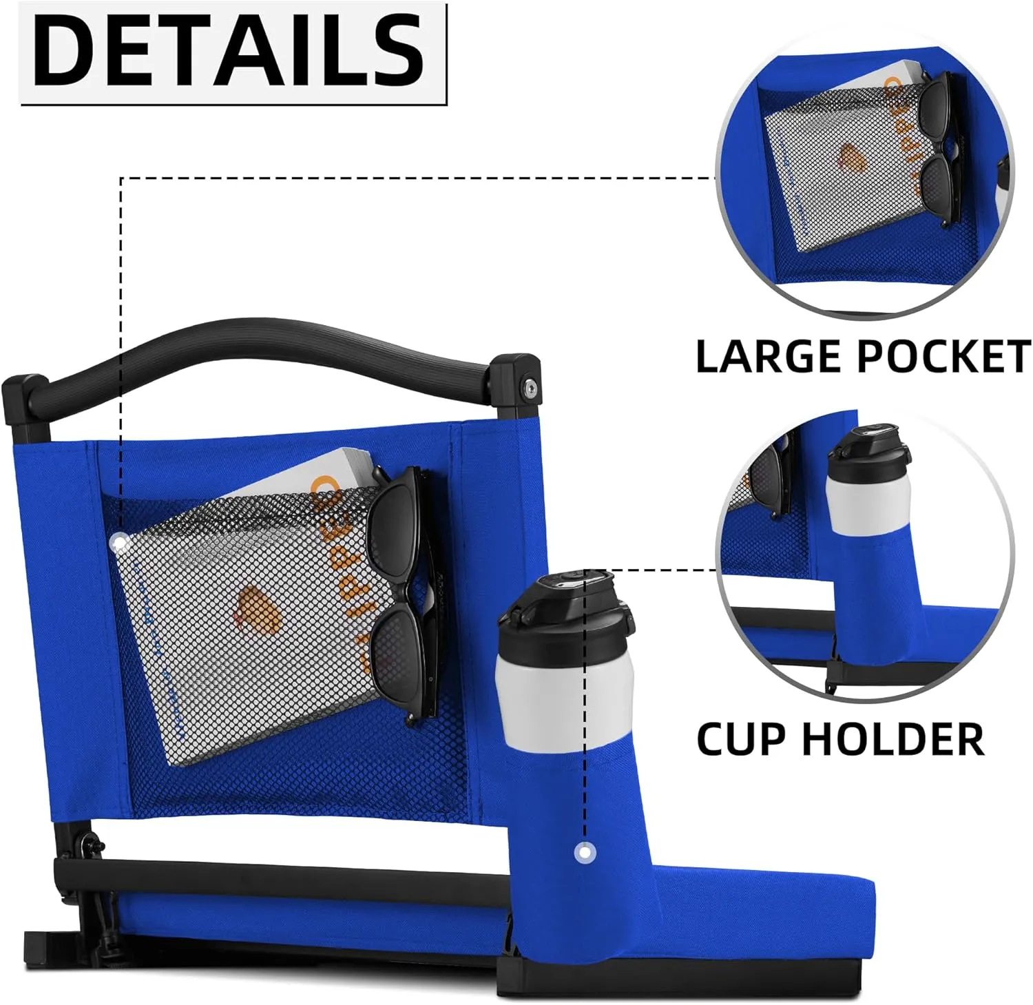 HABUTWAY Stadium Seat with Back Support and Thick Cushion Wide Bleacher Chairs with Back and Cushion Hold up 350lbs Stadium Chair with Shoulder Strap and Pocket