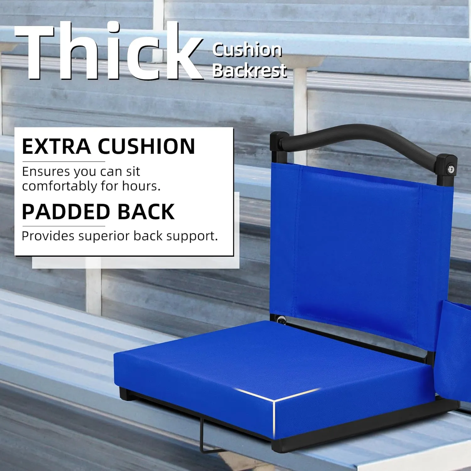 HABUTWAY Stadium Seat with Back Support and Thick Cushion Wide Bleacher Chairs with Back and Cushion Hold up 350lbs Stadium Chair with Shoulder Strap and Pocket