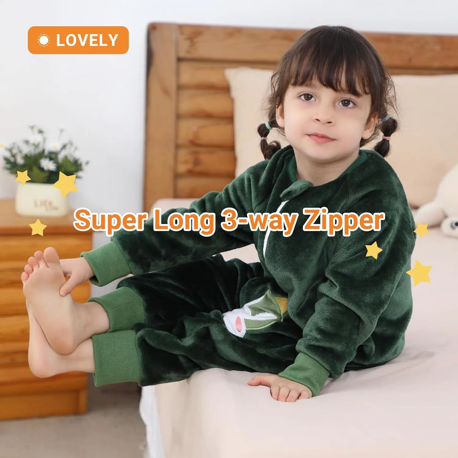 HAHASHOW Baby Winter Sleeping Sack with Feet, Unisex Long Sleeve Toddler Sleeping Bag, Flannel Early Walker Sack, 2-3T, Green