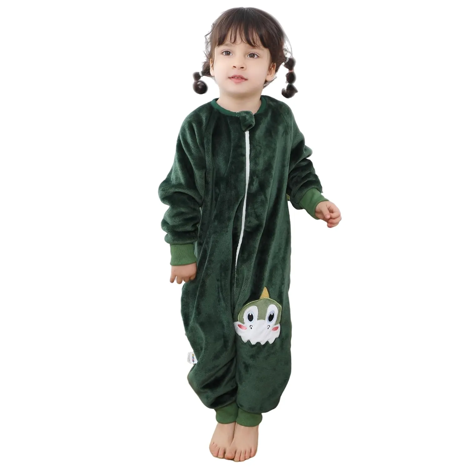 HAHASHOW Baby Winter Sleeping Sack with Feet, Unisex Long Sleeve Toddler Sleeping Bag, Flannel Early Walker Sack, 2-3T, Green