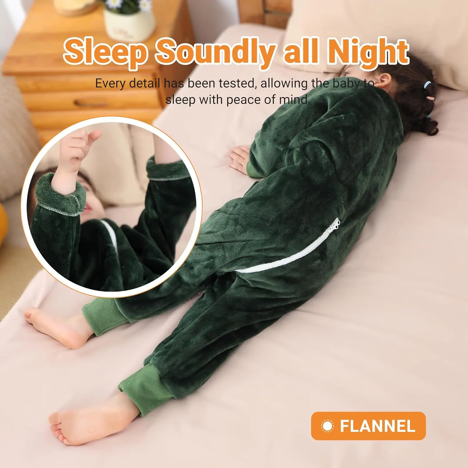 HAHASHOW Baby Winter Sleeping Sack with Feet, Unisex Long Sleeve Toddler Sleeping Bag, Flannel Early Walker Sack, 2-3T, Green