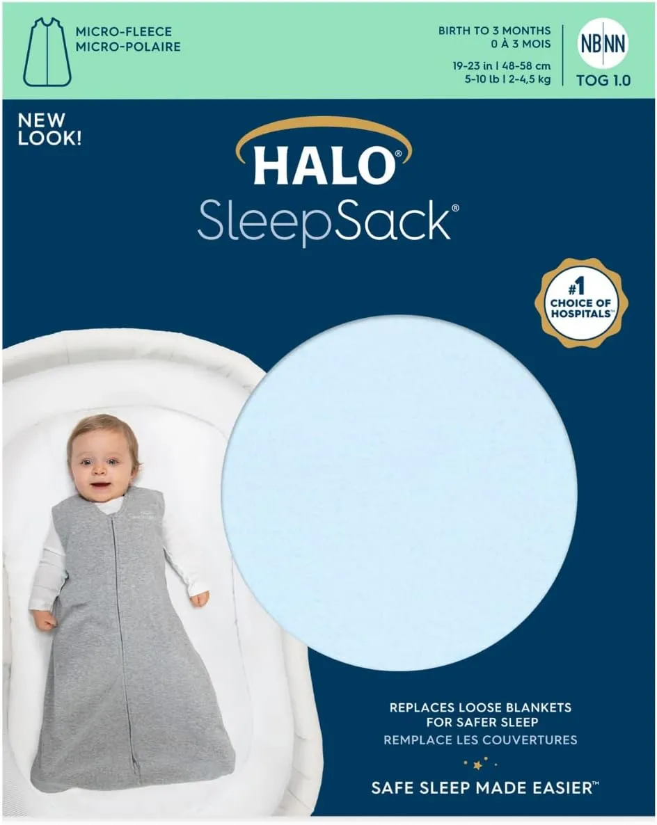 HALO SleepSack, Micro-Fleece Wearable Blanket, Swaddle Transition Sleeping Bag, TOG 1.0
