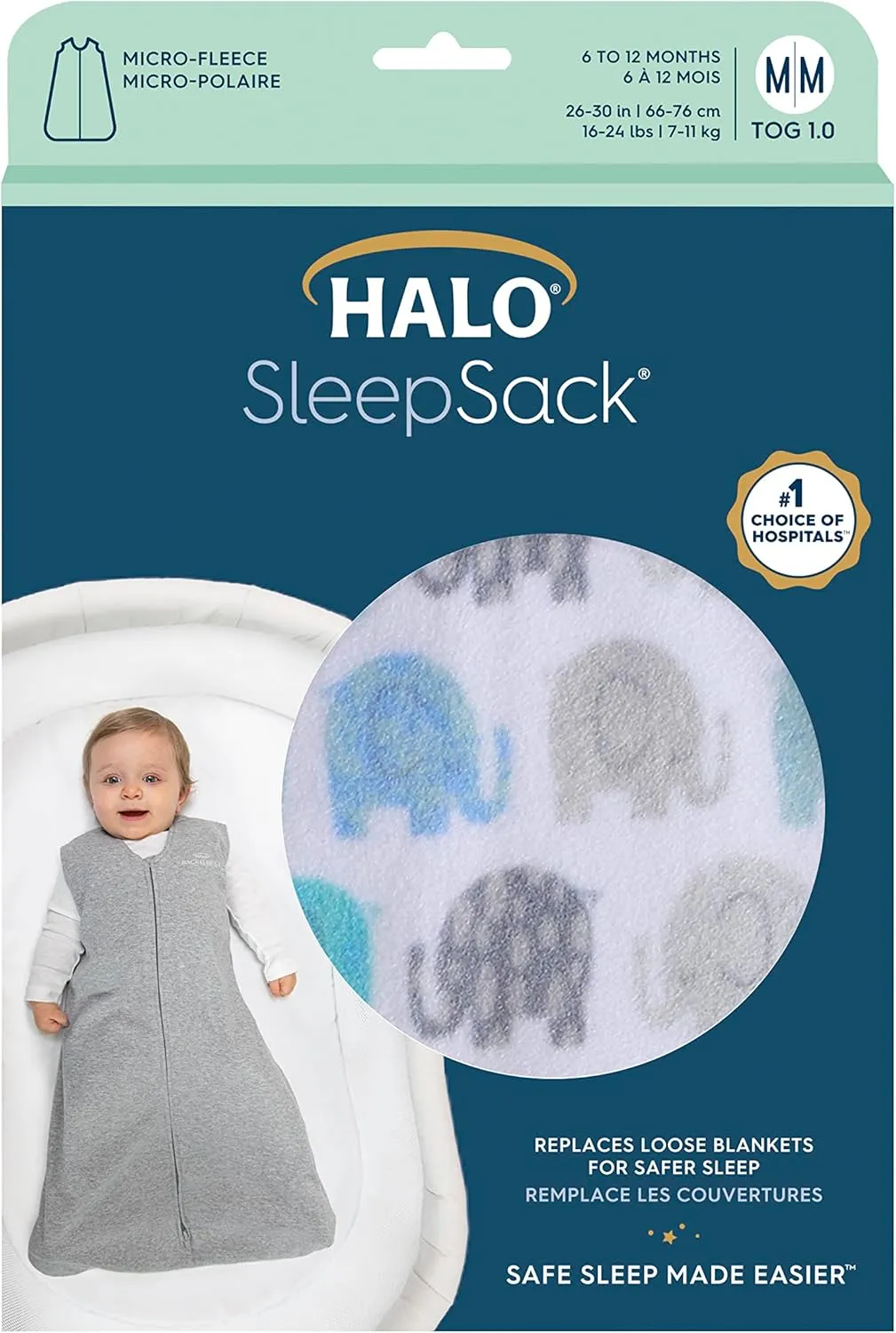 HALO SleepSack, Micro-Fleece Wearable Blanket, Swaddle Transition Sleeping Bag, TOG 1.0