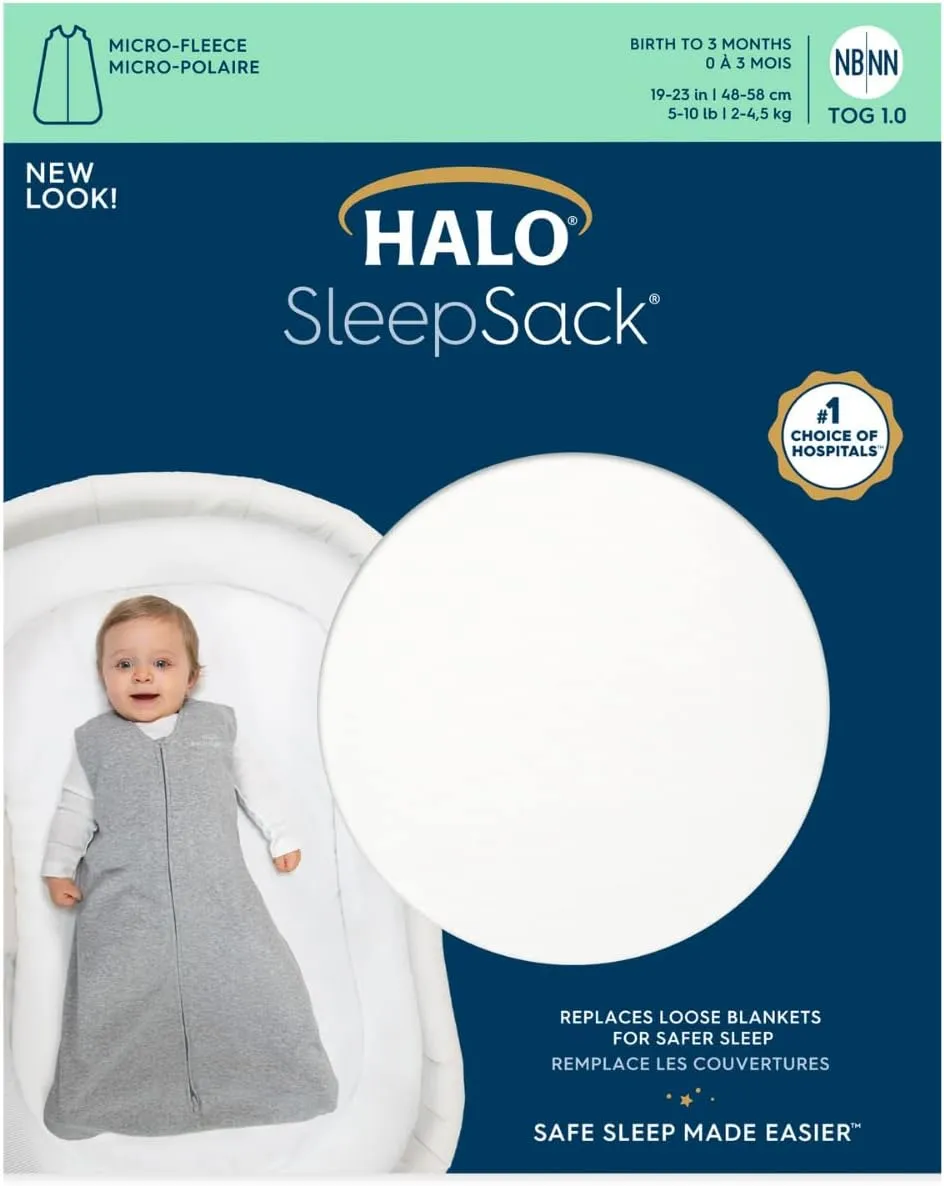 HALO SleepSack, Micro-Fleece Wearable Blanket, Swaddle Transition Sleeping Bag, TOG 1.0