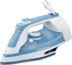 Hamilton Beach Steam Iron & Vertical Steamer for Clothes with Scratch-Resistant Soleplate, Adjustable Steam Settings   8’ Cord Wrap, 3-Way Auto Shutoff, Anti-Drip, Self-Cleaning, 1500 Watts, Blue