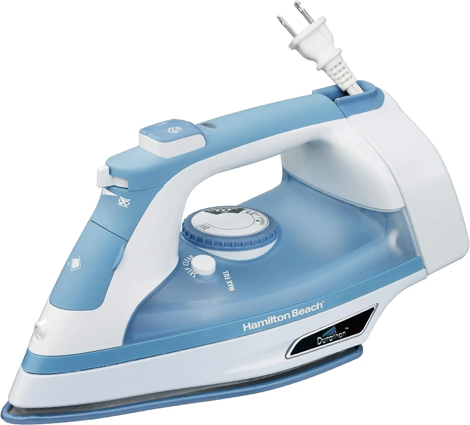 Hamilton Beach Steam Iron & Vertical Steamer for Clothes with Scratch-Resistant Soleplate, Adjustable Steam Settings   8’ Cord Wrap, 3-Way Auto Shutoff, Anti-Drip, Self-Cleaning, 1500 Watts, Blue