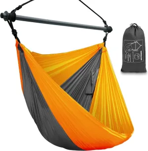 Hammock Chair, Portable Large Hanging Rope Swing, Lightweight Nylon Parachute, Max 500 Lbs, Detachable Metal Support Bar Hammock Chair Swing for Outdoor, Indoor, Bedroom (Orange, Dark Gray)
