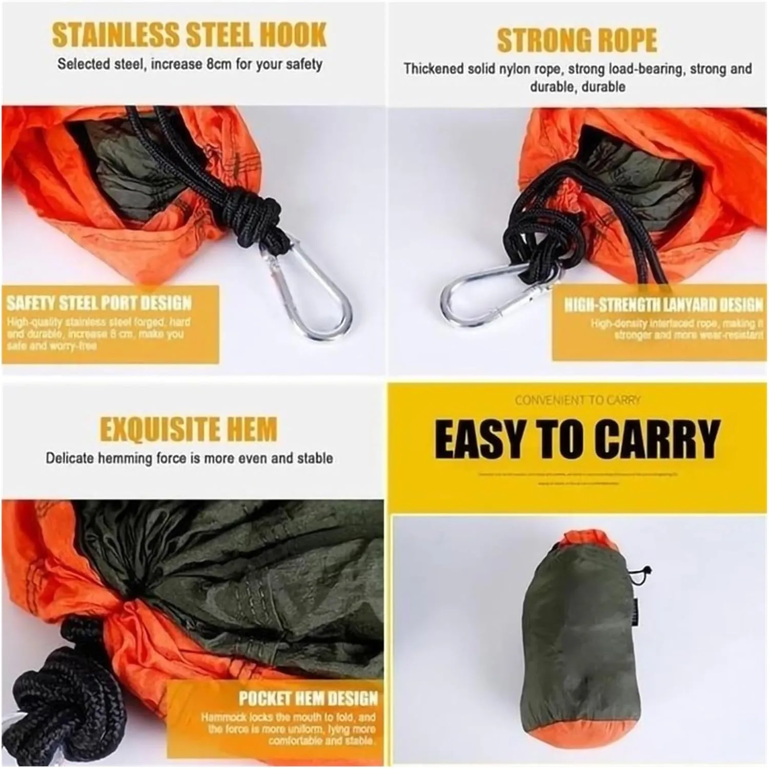 Hammock Single Person Portable Outdoor Camping Hammock with Nylon Color Matching Hammock High Strength Parachute Fabric Hanging Bed Lightweight(Color 3)