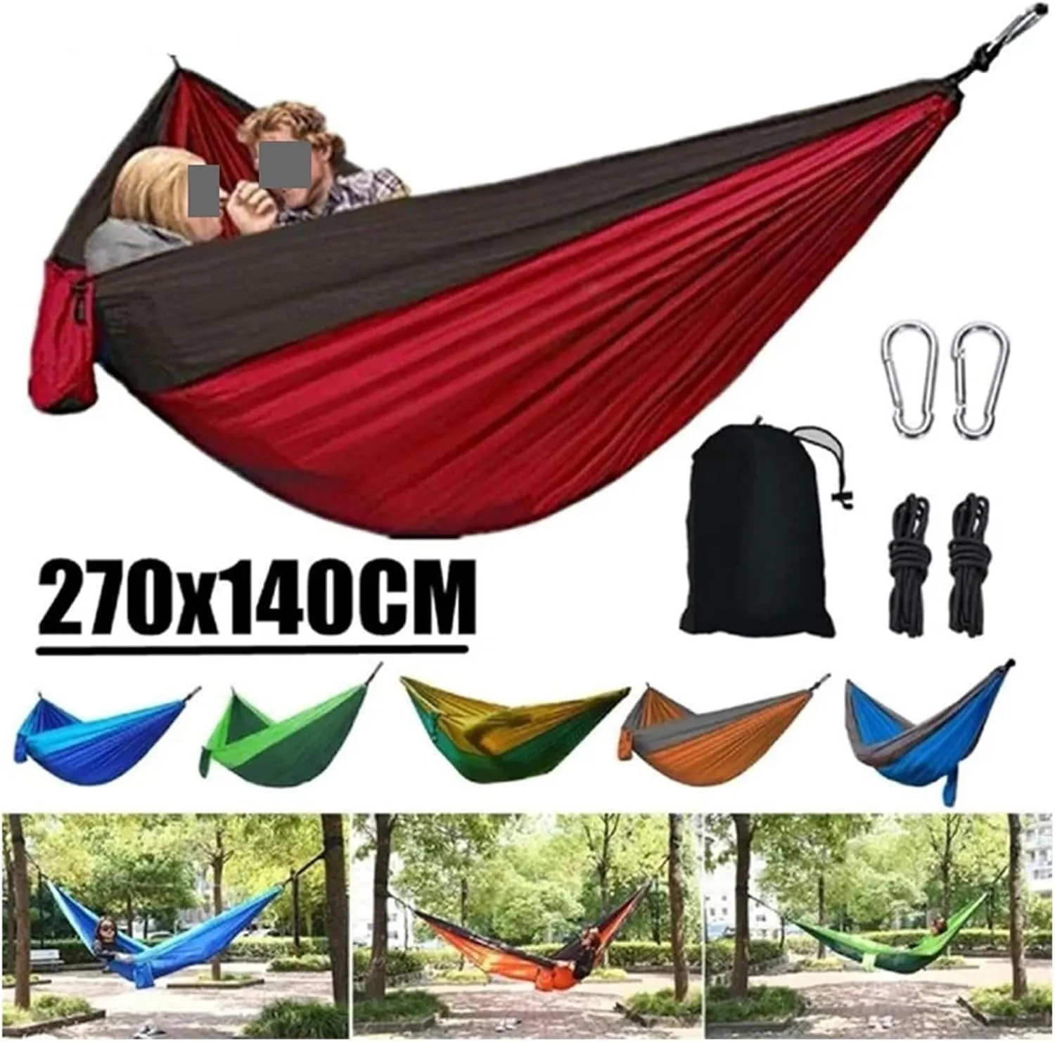 Hammock Single Person Portable Outdoor Camping Hammock with Nylon Color Matching Hammock High Strength Parachute Fabric Hanging Bed Lightweight(Color 3)