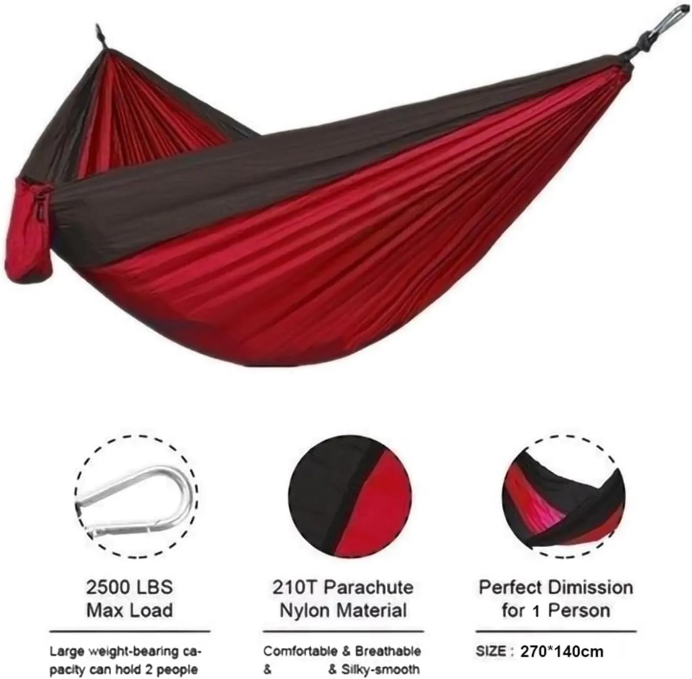 Hammock Single Person Portable Outdoor Camping Hammock with Nylon Color Matching Hammock High Strength Parachute Fabric Hanging Bed Lightweight(Color 3)