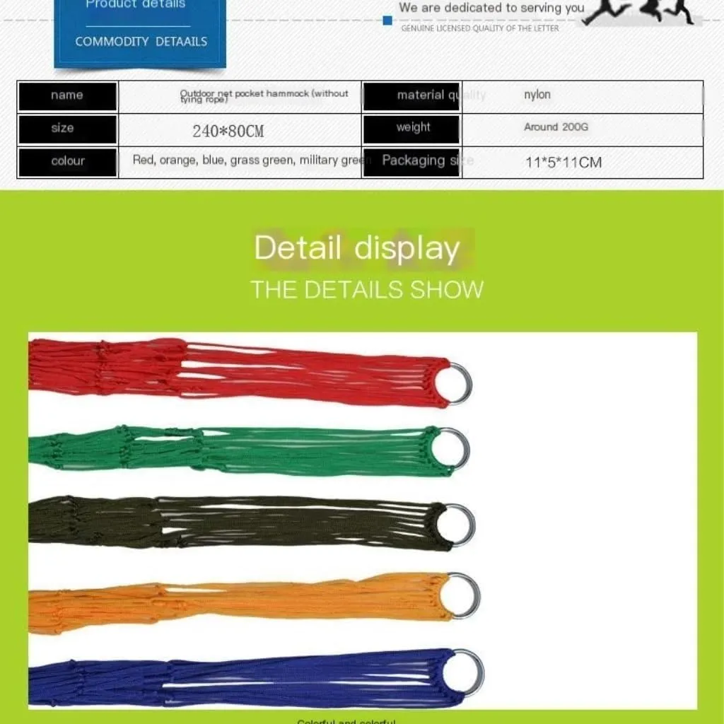 Hammocks Outdoor Supplies 9-Strand Nylon Rope Hammock Portable Camping Leisure Mesh Hammock Swing Rope Hammock Camping Hammocks