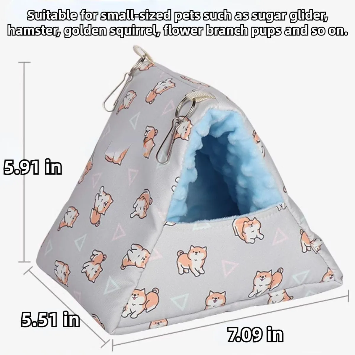 Handmade Cuddle Sack Sleeping Bag Triangle Pouch for Hedgehog Hamster Rat Sugar Glider Small Animal Hanging Cage Cave Bed Warm Hanging Hammock Bed (Grey)
