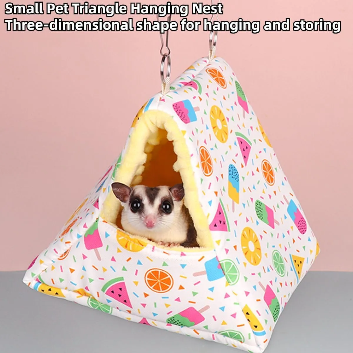 Handmade Cuddle Sack Sleeping Bag Triangle Pouch for Hedgehog Hamster Rat Sugar Glider Small Animal Hanging Cage Cave Bed Warm Hanging Hammock Bed (Grey)