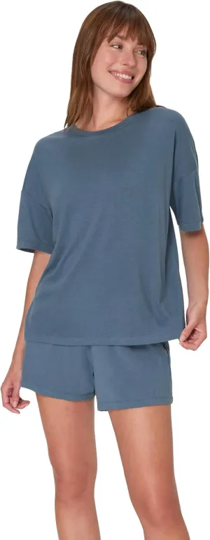 Hanes Women's Originals SuperSoft Comfywear 2 Piece Lounge Boxy T-Shirt & Sleep Shorts Loungewear Set