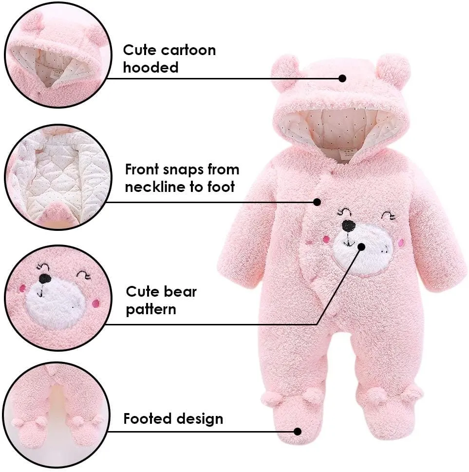 Haokaini Newborn Bear Warmer Snowsuit Cotton Fleece Hooded Romper Jumpsuit for Baby Girls Boys
