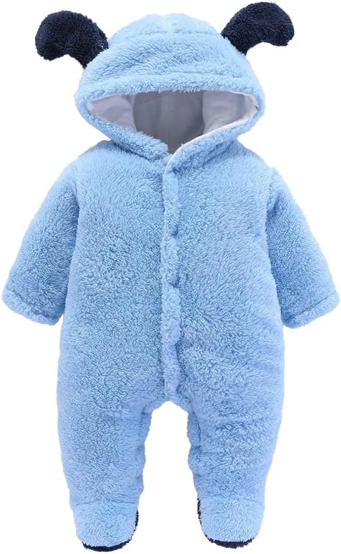Haokaini Newborn Bear Warmer Snowsuit Cotton Fleece Hooded Romper Jumpsuit for Baby Girls Boys