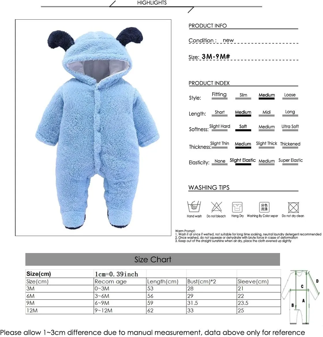 Haokaini Newborn Bear Warmer Snowsuit Cotton Fleece Hooded Romper Jumpsuit for Baby Girls Boys
