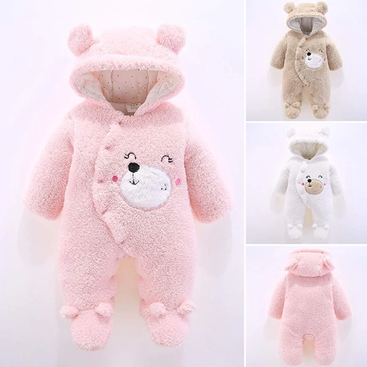 Haokaini Newborn Bear Warmer Snowsuit Cotton Fleece Hooded Romper Jumpsuit for Baby Girls Boys