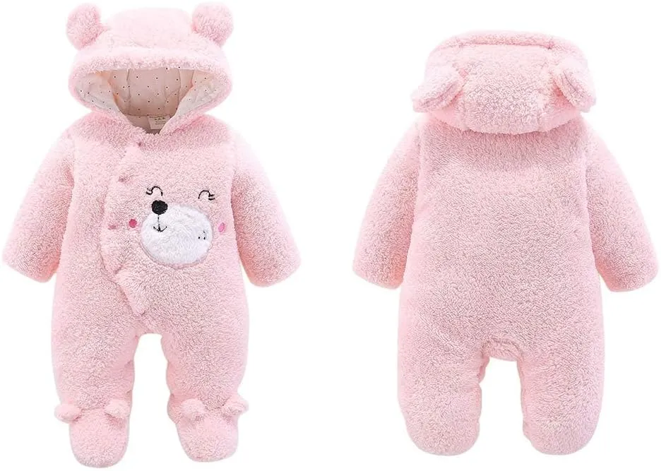 Haokaini Newborn Bear Warmer Snowsuit Cotton Fleece Hooded Romper Jumpsuit for Baby Girls Boys