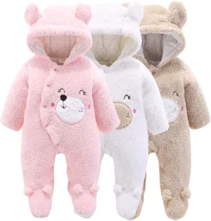 Haokaini Newborn Bear Warmer Snowsuit Cotton Fleece Hooded Romper Jumpsuit for Baby Girls Boys