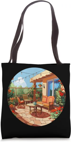 Happy Courtyard in Spring Season for Backyard Garden Lovers Tote Bag
