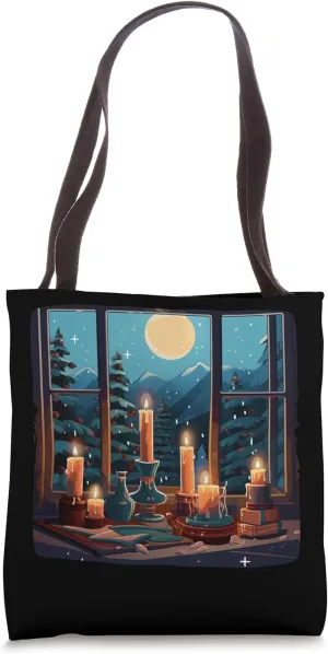 Happy Winter Night with Candlelight and Moon Costume Tote Bag