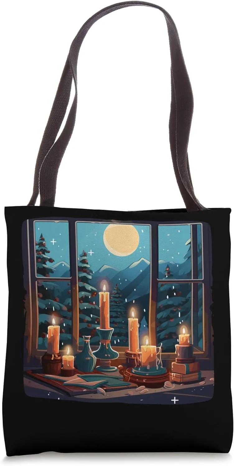 Happy Winter Night with Candlelight and Moon Costume Tote Bag