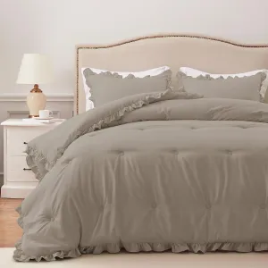 HARBOREST King Comforter & Pillow Shams - Fluffy King Size Bedding for All Seasons, Shabby Chic Oatmeal Ruffle Comforter Set (3 Pieces)