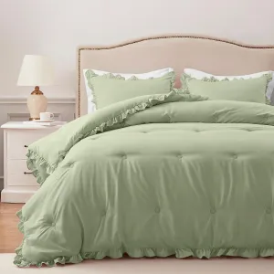 HARBOREST King Comforter & Pillow Shams - Green, Fluffy King Size Bedding for All Seasons, Shabby Chic 3-Piece Set