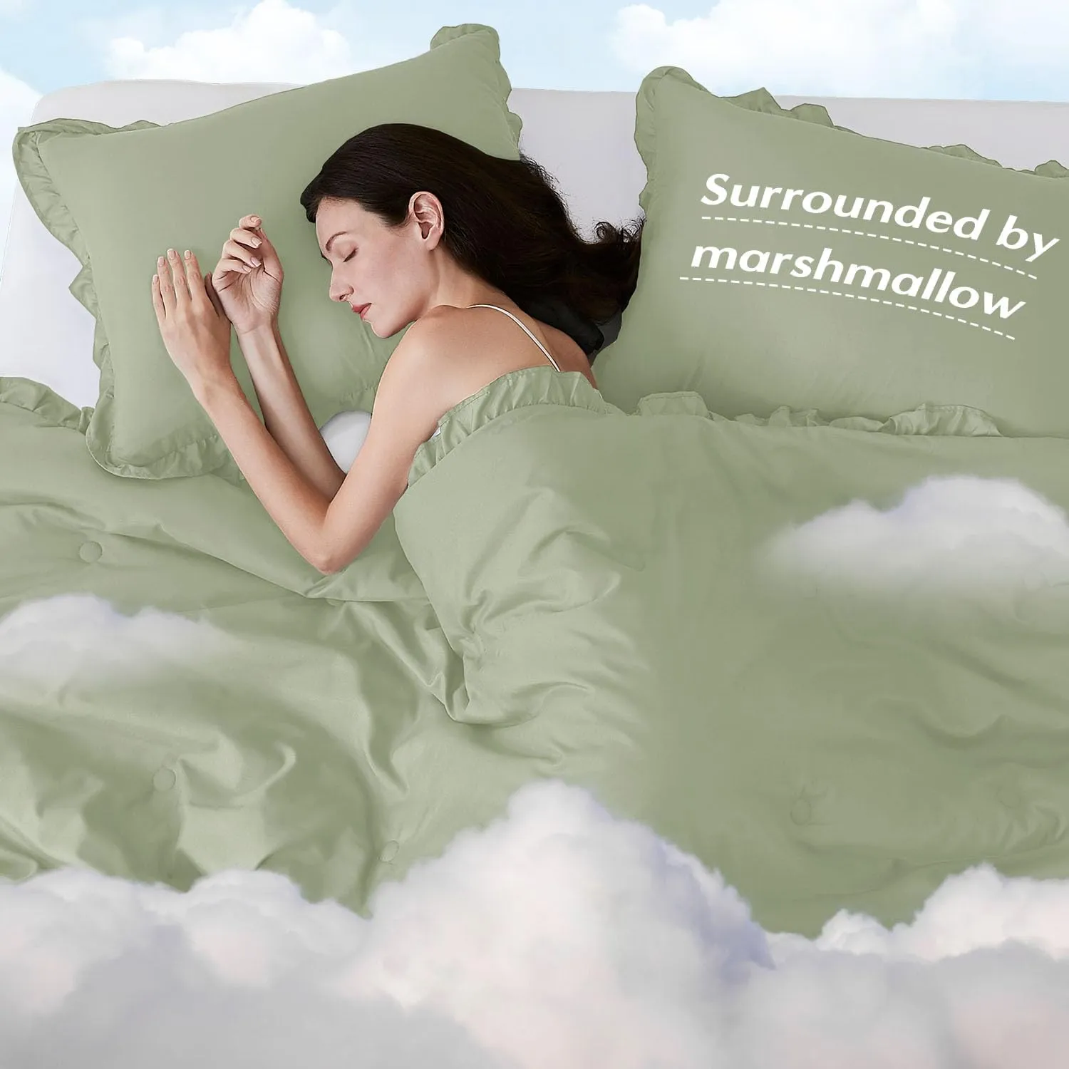 HARBOREST King Comforter & Pillow Shams - Green, Fluffy King Size Bedding for All Seasons, Shabby Chic 3-Piece Set