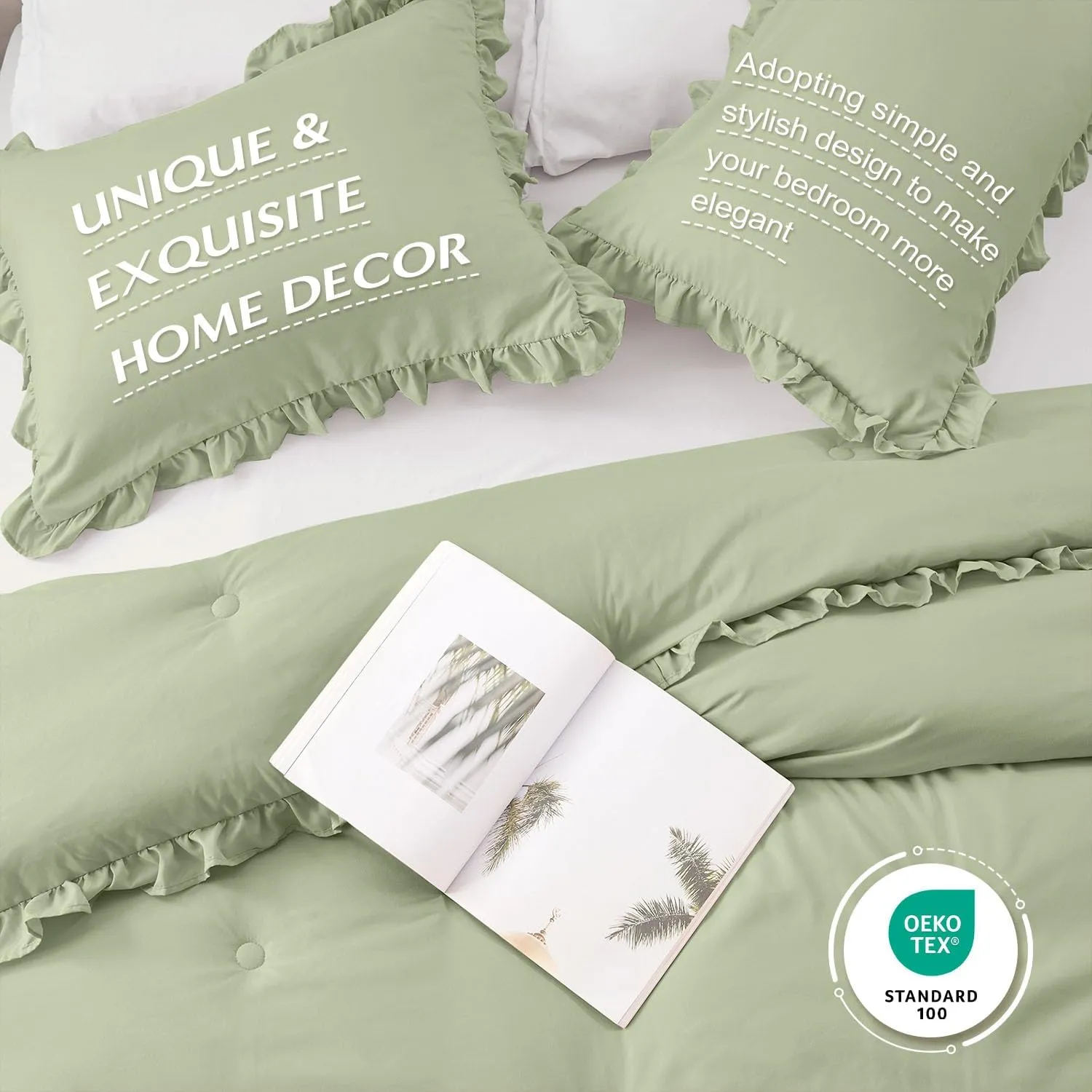 HARBOREST King Comforter & Pillow Shams - Green, Fluffy King Size Bedding for All Seasons, Shabby Chic 3-Piece Set
