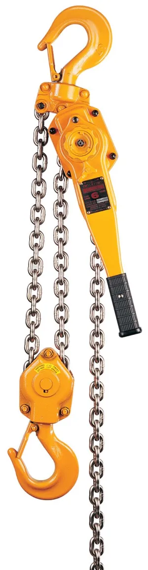 Harrington LB Lever Hoist, Hook Mount, 1-1/2 Ton Capacity, 10' Lift, 13.2" Headroom, 10.4" Lever Length, 1.3" Hook Opening