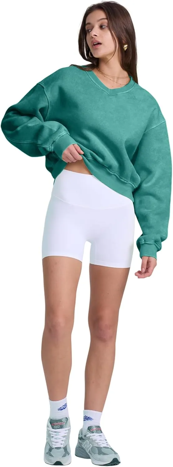 Hatant Sweatshirt for Women Acid Wash Athletic Hoodie Heritage Fleece V-neck Long Sleeve Hoodie Fleece Women Sweatshirt