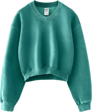 Hatant Sweatshirt for Women Acid Wash Athletic Hoodie Heritage Fleece V-neck Long Sleeve Hoodie Fleece Women Sweatshirt