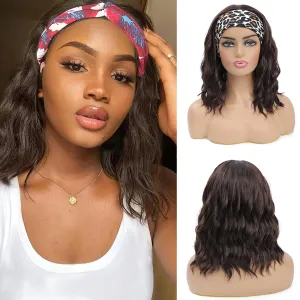 Headband Wigs For Black Women Short Wavy Headband Wig 14 Inch Chocolate Glueless Wig Heat Resistant Fibers Synthetic Hair Natural Look（#4）