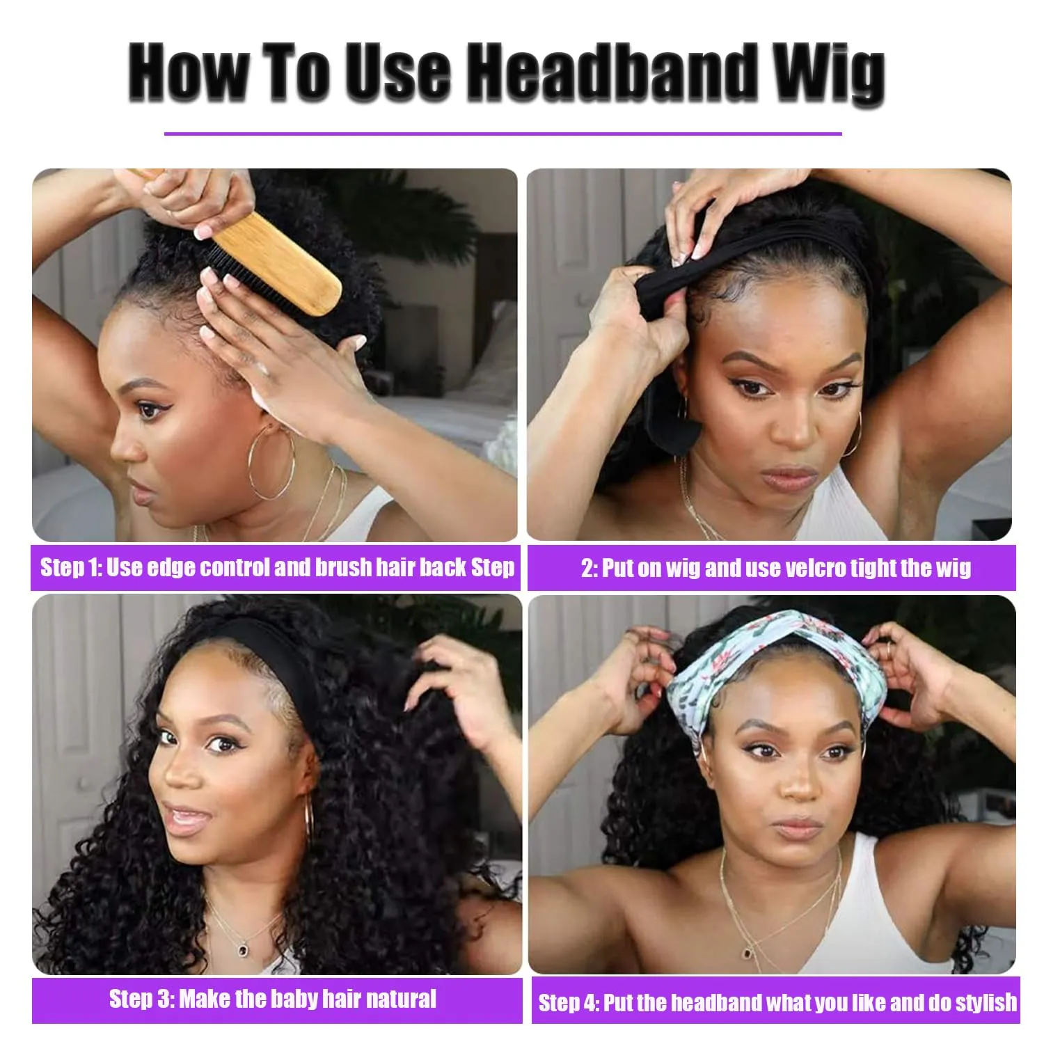 Headband Wigs For Black Women Short Wavy Headband Wig 14 Inch Chocolate Glueless Wig Heat Resistant Fibers Synthetic Hair Natural Look（#4）