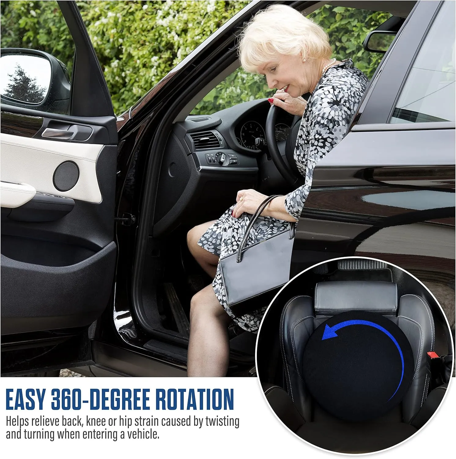 HealthSmart 360 Degree Swivel Seat Cushion, Chair Assist for Elderly, Swivel Seat Cushion for Car, Twisting Disc, Black, 15 Inches in Diameter