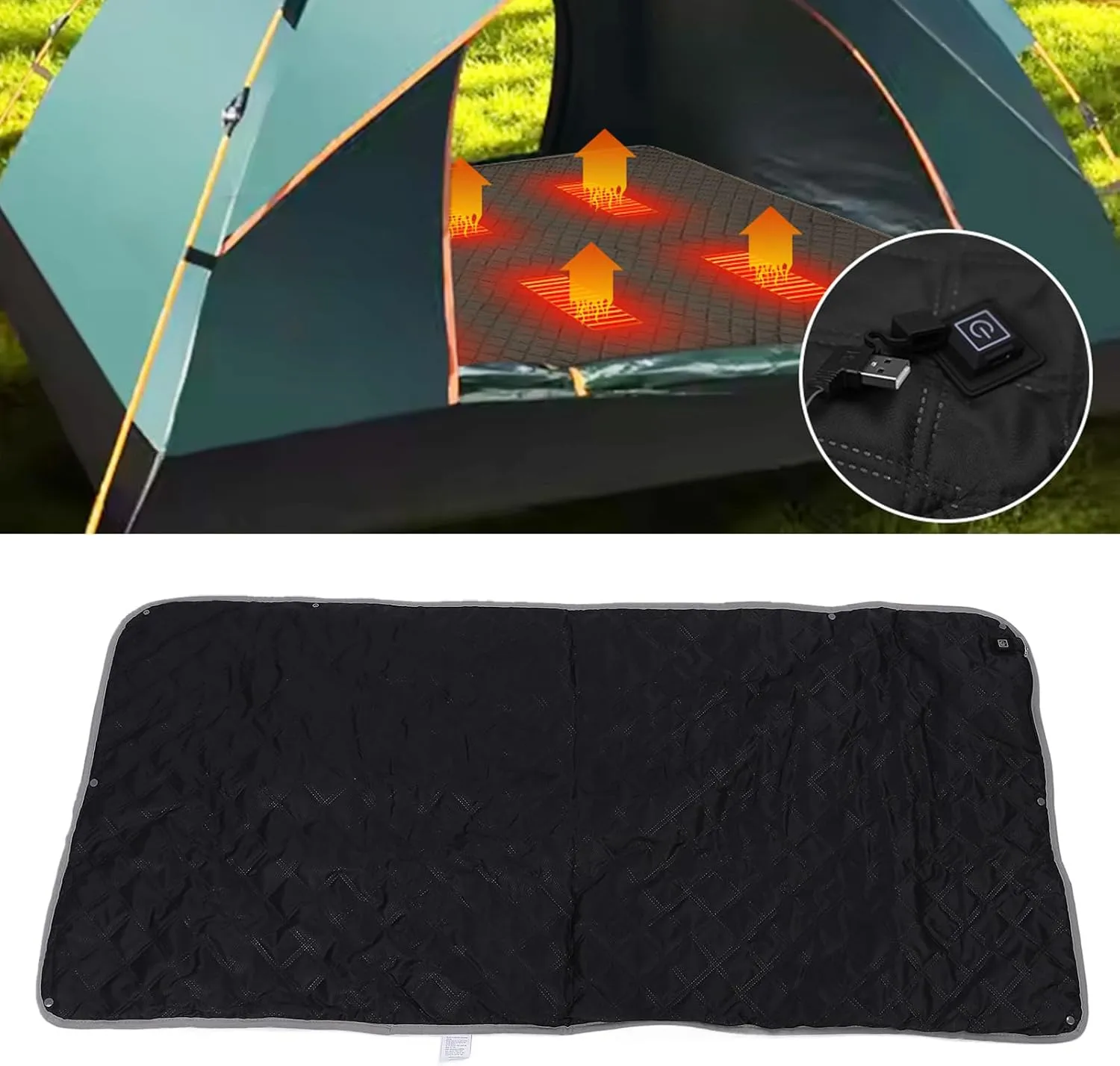 Heated Blanket, 3 Heating Levels Water Proof Heated Camping Blanket Heating Pad, Comfortable Fleece Heated Sleeping Bag pad, Portable Heated Mat for Camping Picnic Stadium