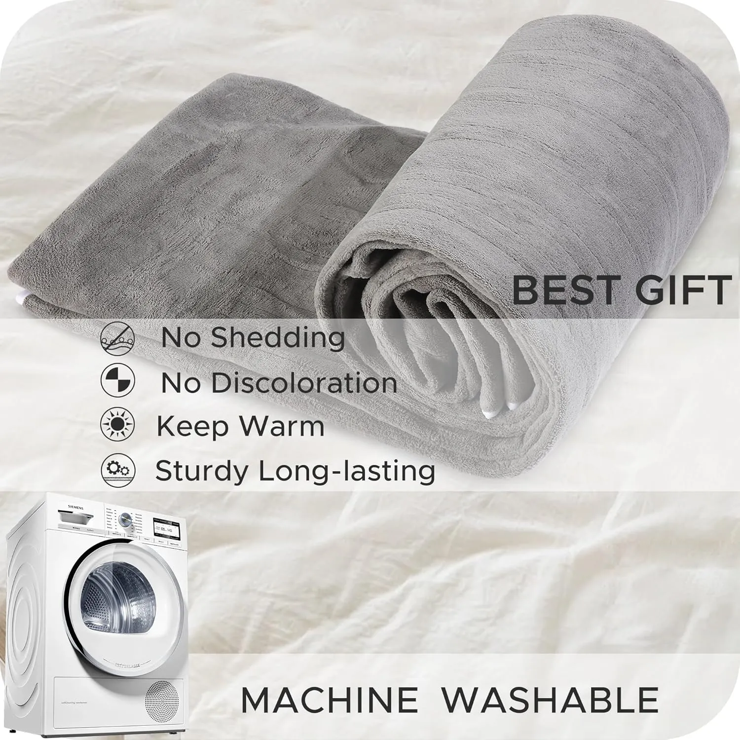 Heated Mattress Pad King Size 78"x80", 5 Heating Levels Dual Control with 10 Hours Auto-Off, Cozy Coral Fleece, Warming Bed and Fast Heating, Grey