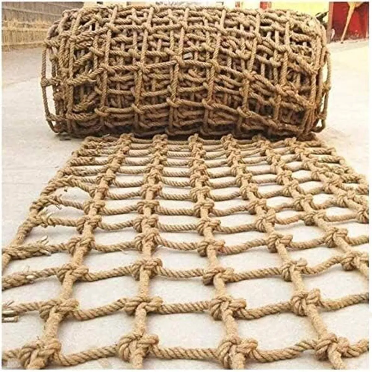 Heavy Duty Climbing Net for & Adults, 16mm Thick Jute Hemp Rope, Outdoor Playground Treehouse Ladder Hammock, Large 3x3m Military Climbing Net