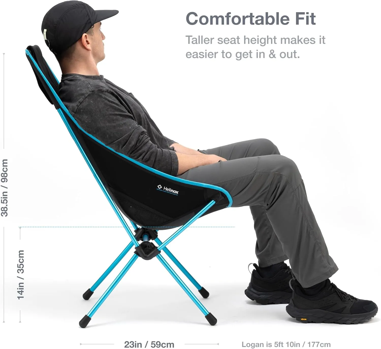 Helinox Sunset Chair Lightweight, High-Back, Compact, Collapsible Camping Chair, Black, with Pockets