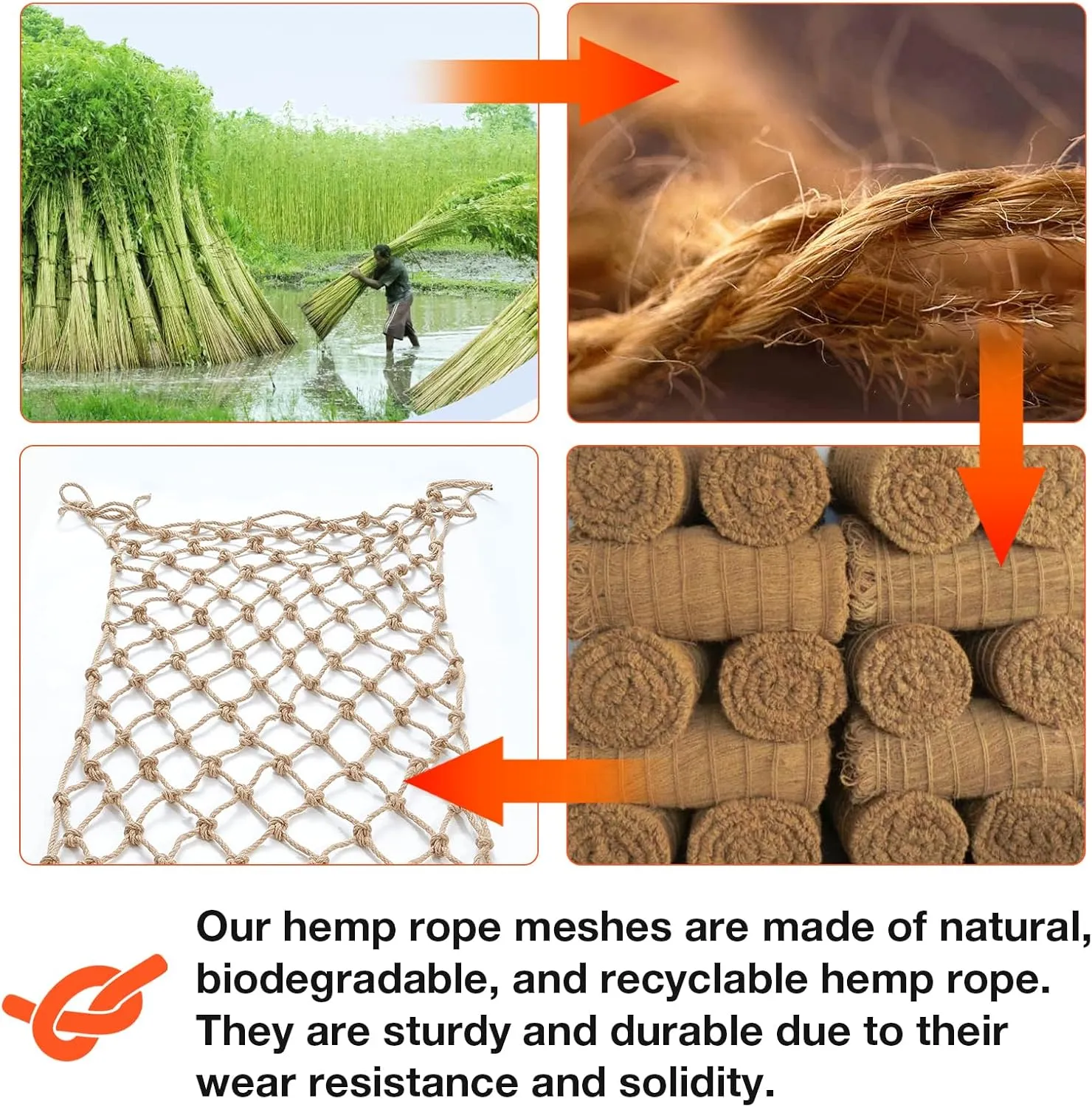 Hemp Rope Net (3ft x 9ft) Heavy Duty Natural Jute Rope Climbing Safety Netting for Balcony Stairs, Fence, Garden, Playground Protection & Indoor/Outdoor Decor