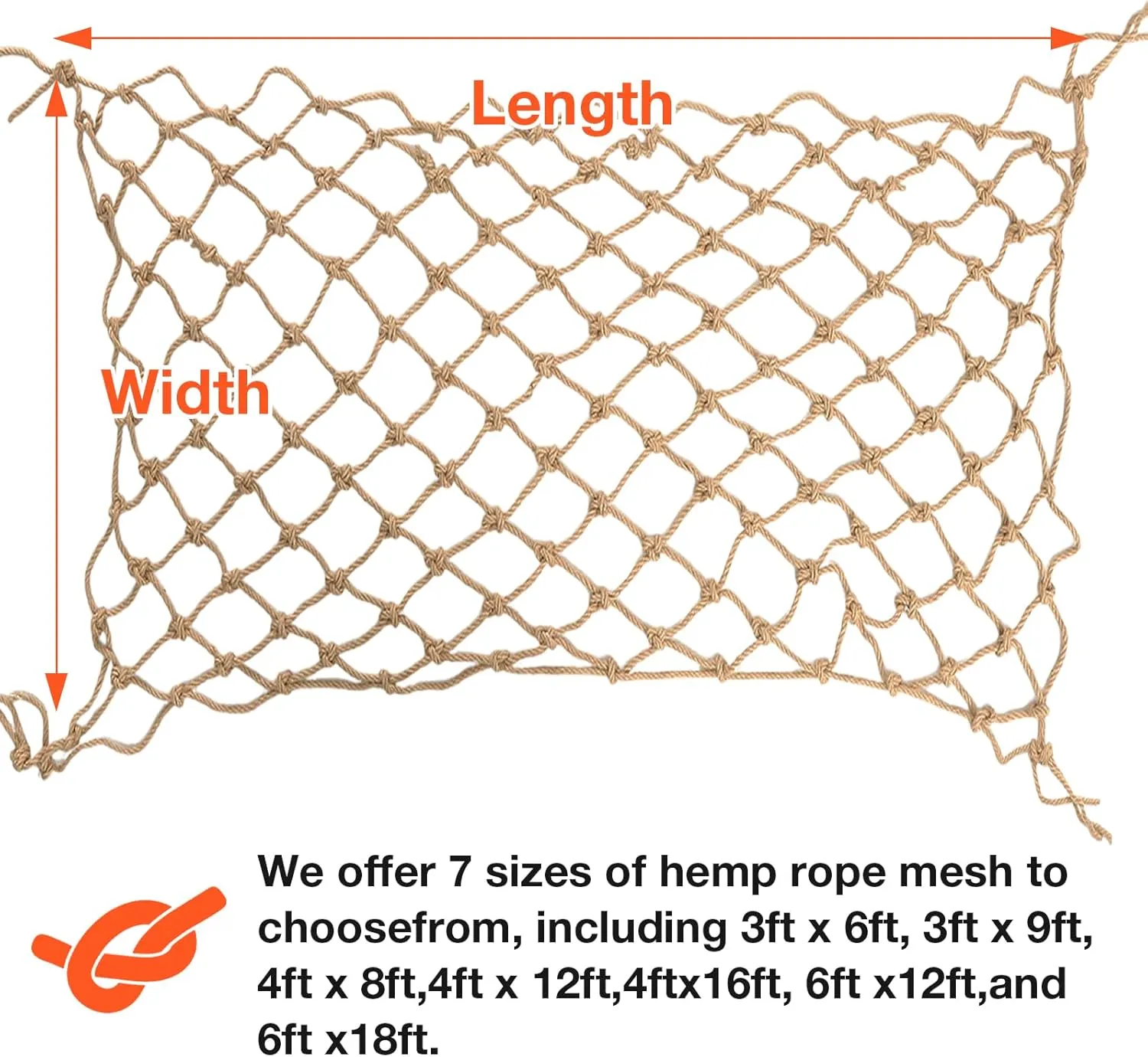 Hemp Rope Net (3ft x 9ft) Heavy Duty Natural Jute Rope Climbing Safety Netting for Balcony Stairs, Fence, Garden, Playground Protection & Indoor/Outdoor Decor