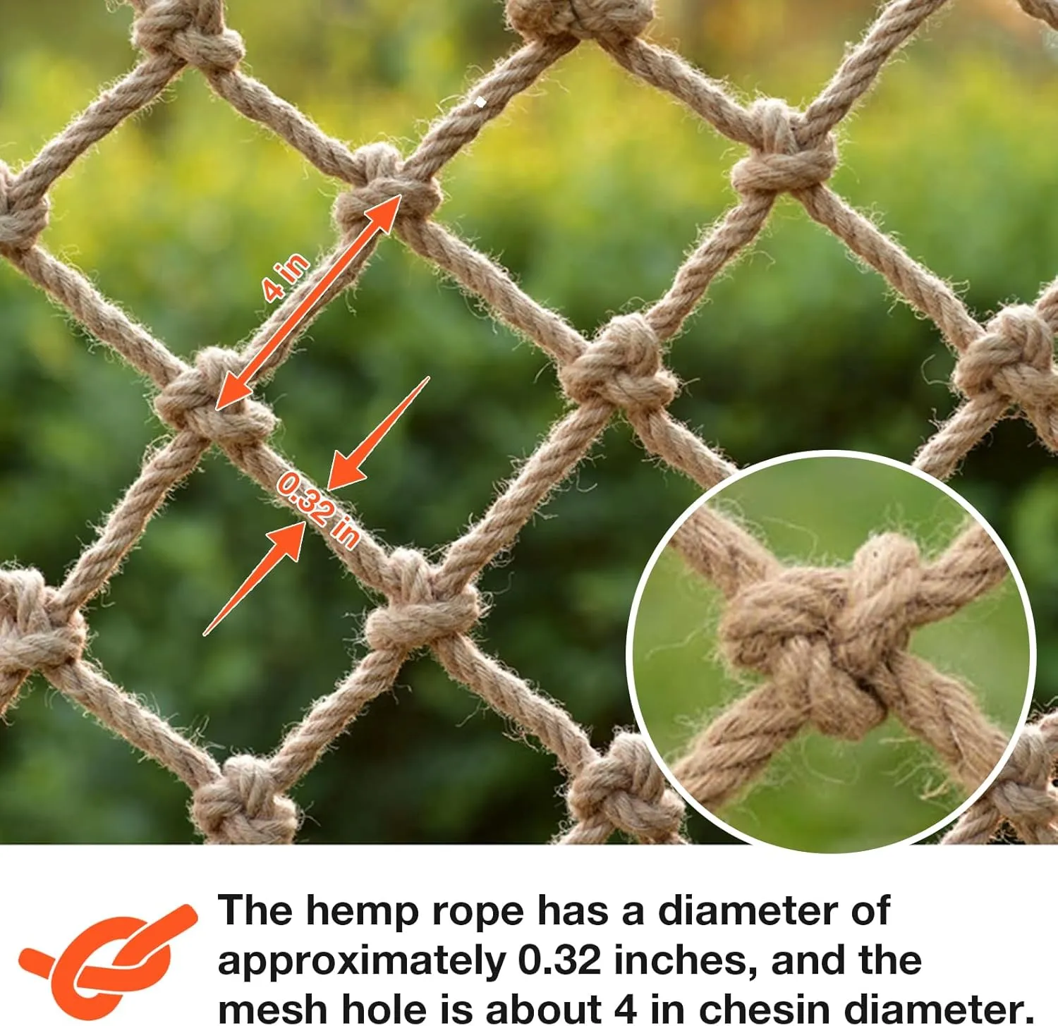Hemp Rope Net (3ft x 9ft) Heavy Duty Natural Jute Rope Climbing Safety Netting for Balcony Stairs, Fence, Garden, Playground Protection & Indoor/Outdoor Decor