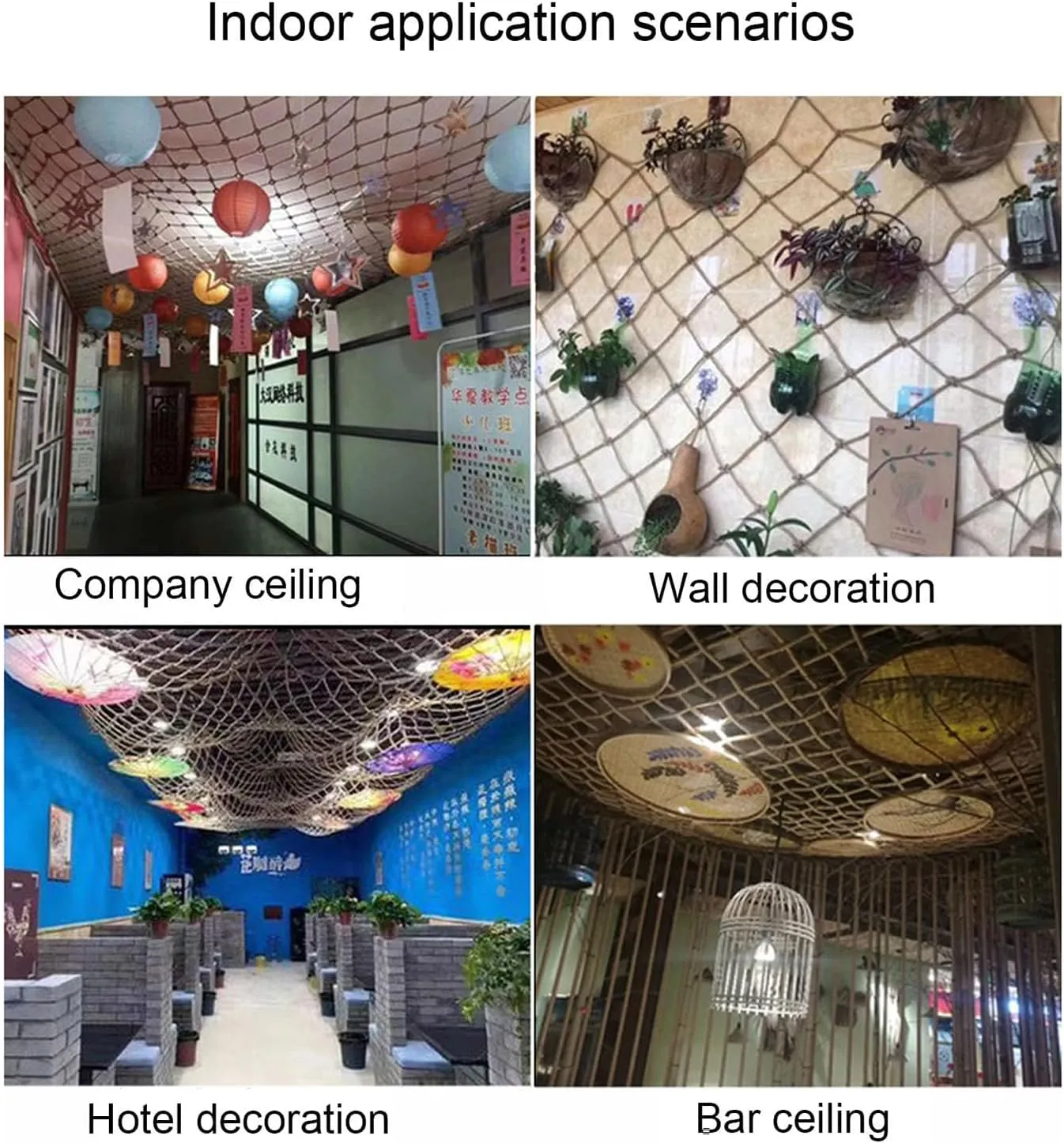 Hemp Rope Net Climbing Cargo Net 4mm/10cm, Safety Plant Support Net Children's Outdoor Climbing Net Stairs Balcony Safety Net Railing Garden Playground Tree House and Decoration,2MX2M(6.6X6.6FT