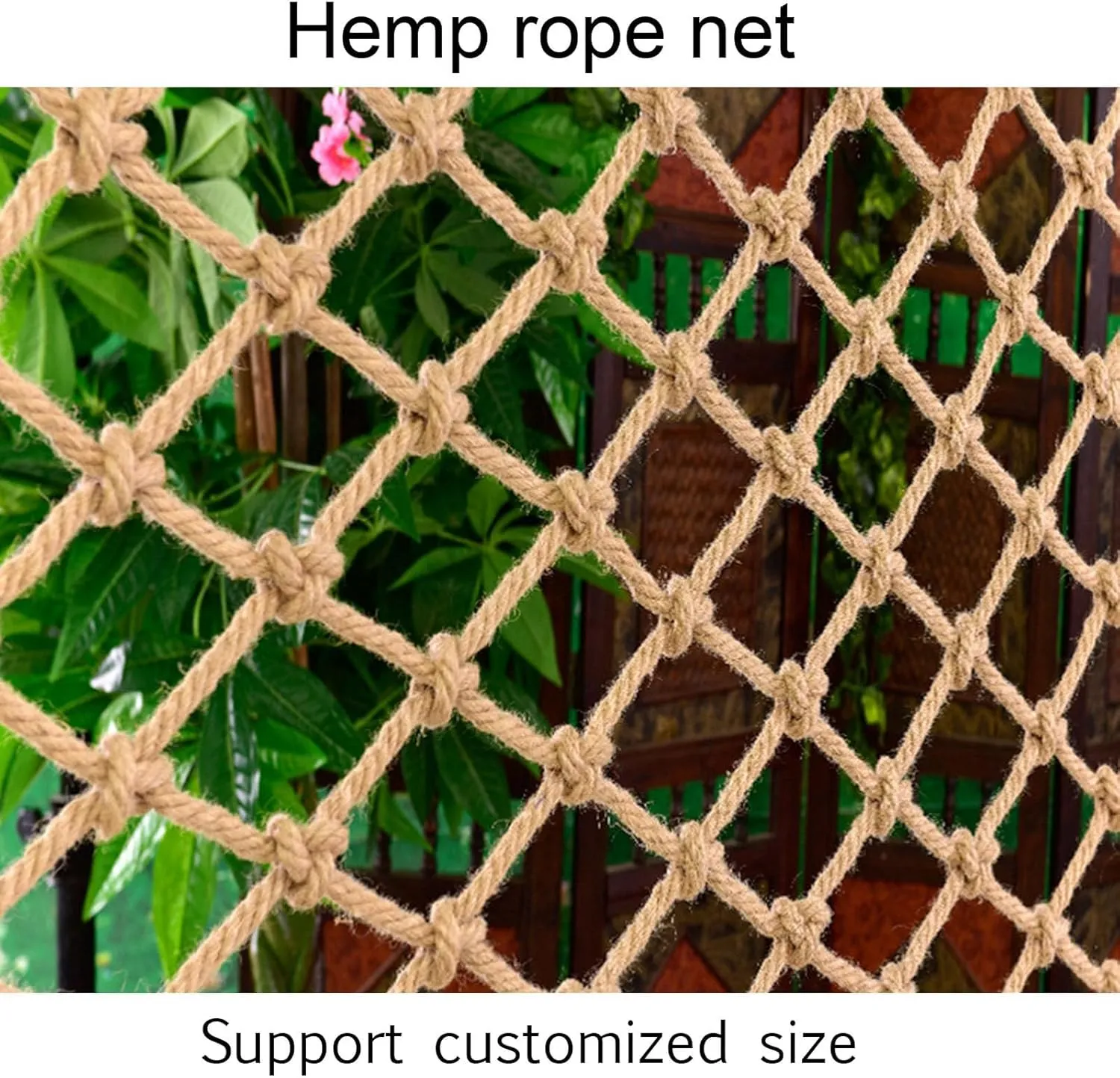 Hemp Rope Net Climbing Cargo Net 4mm/10cm, Safety Plant Support Net Children's Outdoor Climbing Net Stairs Balcony Safety Net Railing Garden Playground Tree House and Decoration,2MX2M(6.6X6.6FT