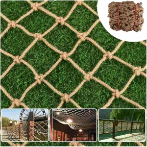 Hemp Rope Netting Safety, Climbing Net for Kids Outdoor,Safety Net for Stairs Balcony,Railings,Garden,Playground,Tree House and Decoration (6MM-8CM, 3.3ft×13.2ft)